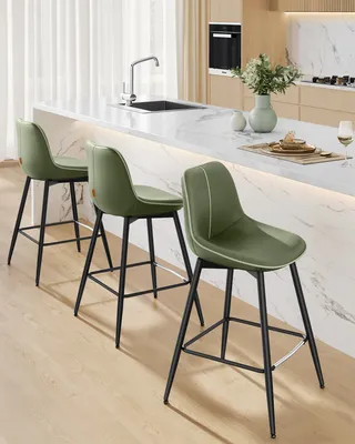 Produktbild von VASAGLE Barhocker 2er Set, ergonomische Rückenlehne, Metallbeine mit verstellbaren Universalfüßen, 62 cm hoch, Waldgrün