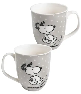 Produktbild von The Peanuts Snoopy Tasse - Kaffeetasse Becher Kaffeebecher aus Keramik Grau mit Punkten 280 ml