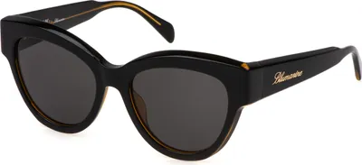 Productafbeelding van Blumarine SBM860 0GGT, zwarte (NERO) en honingkleurige (MIELE) zonnebril, glanzend, voor dames. Maat: 54/18/135