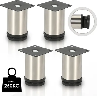 Obrázok produktu pre Clanmacy sada 4 nábytkových nôh stolové nohy podstavec základňa stolová základňa nábytok z nerezovej ocele, výška: 80 mm