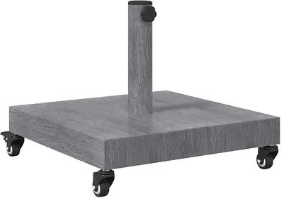 Imagen del producto de Soporte para sombrillas, color gris oscuro, aspecto de madera. Soporte cuadrado de acero con ruedas, ideal para jardín y terraza. Base robusta para sombrillas, con dimensiones de 45 x 45 x 31,5 cm