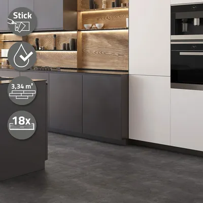 Immagine prodotto di Pavimento in PVC ML-Design, piastrelle autoadesive in vinile, 61x30,5 cm x 2 mm, 16,7 m²/90 piastrelle, grigio cemento scuro