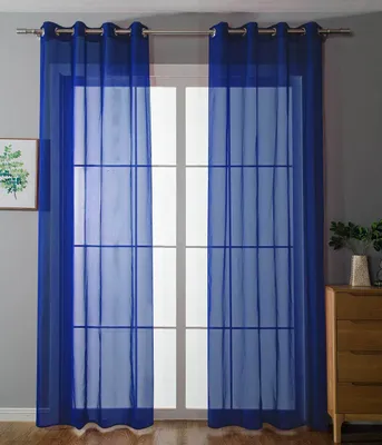 Produktbild von 2er-Pack Ösen Gardinen Transparent Vorhang Set Wohnzimmer Voile Ösenvorhang Bleibandabschluß HxB 145x140 cm Royalblau, 203322