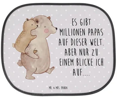 Produktbild von Mr. & Mrs. Panda Auto Sonnenschutz Papa Bär - Grau Pastell - Geschenk, Seitenscheibe, Vatertag, Sonnenblende, saugnapf, Autoscheiben, Muttertag, Geburtstag, Vater