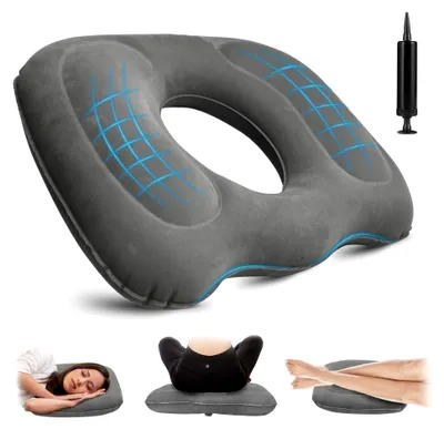 Produktbild von Aufblasbares Hämorrhoiden-Sitzkissen, Faltbares Anti-Dekubitus-Kissen, Lindert Steißbeinschmerzen, Orthopädisches Sitzkissen für Schwangerschaft, Steißbein, Dekubitus, Rücken, Grau