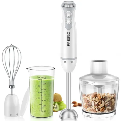 Stabmixer 4-in-1, 1000 W, Edelstahl, stufenlose Regelung, weiß