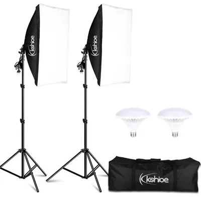 Produktbild von LEADZM Studio Softbox Set 2x51x69 cm mit 5500K LED Beleuchtung, professionelle Fotografie Ausrüstung mit verstellbaren Ständern, Schwarz Silber