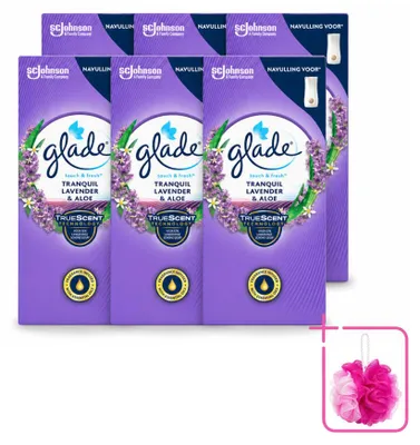 Zdjęcie produktu dla 6 sztuk wkładów do zapachnika Glade Touch & Fresh – lawenda i aloes – 10 ml – zestaw ekonomiczny