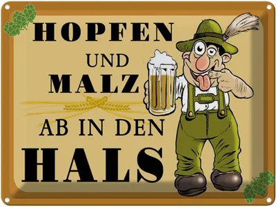 Produktbild von vianmo Blechschild 30x40 cm Hopfen und Malz ab in den Hals Spruch Zitat