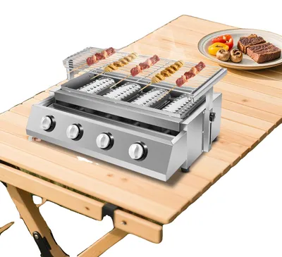Image de Barbecue à gaz, 4 brûleurs, hauteur réglable, 58 x 40 x 20 cm, compatible GPL, acier inoxydable