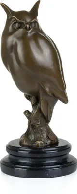 Image de Sculpture de chouette en bronze H 30,5 cm Figurine animale sur socle en marbre avec dessous en feutre Modèle lourd pour l'intérieur Représentation animale classique
