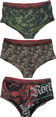 Produktbild von Rock Rebel by EMP Damen schwarze Pantys im Dreierpack mit Print S