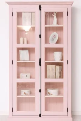 Produktbild von Casa Padrino Landhausstil Vitrine mit 2 Glastüren Rosa H. 210 cm - Landhausstil Möbel