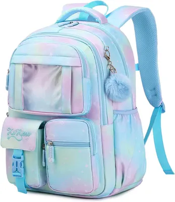 Image de Sac à dos scolaire léger pour filles, avec de nombreux compartiments - Sac à dos décontracté et imperméable pour enfants de 5 à 12 ans