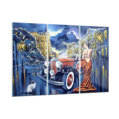 Produktbild von Bilder auf glas - frau retro stil - 165x110cm - Glasbilder - Wandbilder - Kunstdruck - zum Aufhängen bereit - Wanddekoration aus Glas - Glas Bilder - Wandbild auf Glas - 3 Teile - GCE165x110-3450