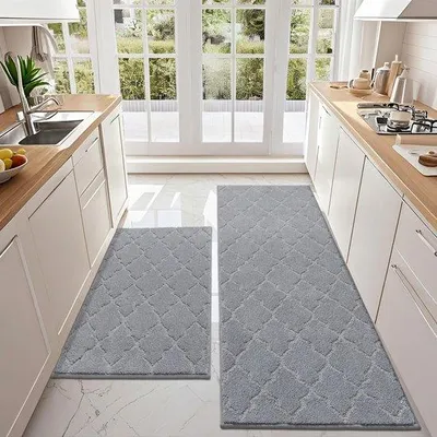 Obrázek produktu pro Protiskluzová kuchyňská podložka, 2dílná, omyvatelná, šedá, 60 x 90 cm + 60 x 150 cm