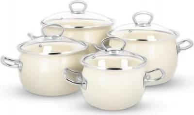 Produktbild von Kuketo | Topfset 8-teilig - cremefarben - emailliert, induktionsgeeignet, hygienisch, leicht zu reinigen