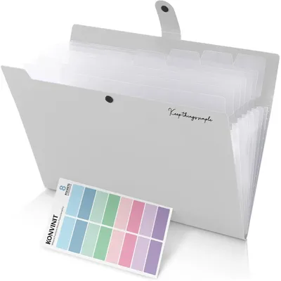 Produktbild von Fächermappe A4 erweiterbar mit 8 Taschen, grau, Polypropylen, inkl. Farbetiketten