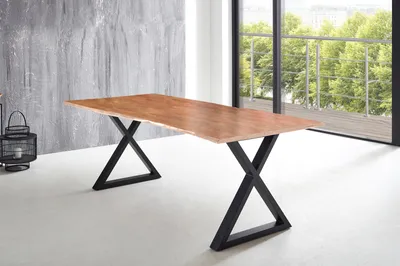 Produktbild von Esstisch Baumkante massiv Akazie natur 240 x 100 X-Gestell schwarz LUBIN