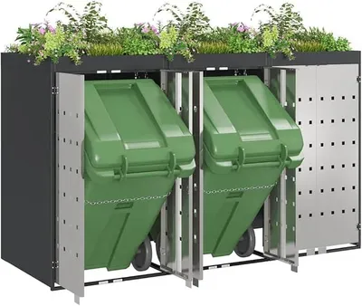Produktbild von Mülltonnenhaus Außen mit Türen, Wagenmüllbehälter für 3 Behälter 204 x 77,5 x 121,5 cm Stahl, Mülltonnenschuppen Mülltonnenverkleidung Müllcontainer für Mülltonnen, Garten, Hof