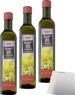 Produktbild von Hofgut Rapsöl 3er Pack (3x500ml Flasche) + usy Block