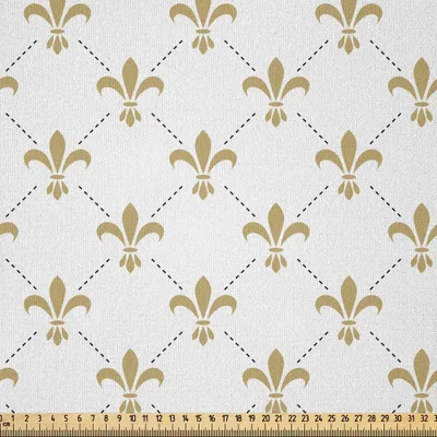 Image de ABAKUHAUS Tissu microfibre Fleur De Lis vendu au mètre, motif Fleur De Lis, vintage, fleurs stylisées, symbole royal, design artistique, 2 m (230 x 200 cm), blanc et jaune