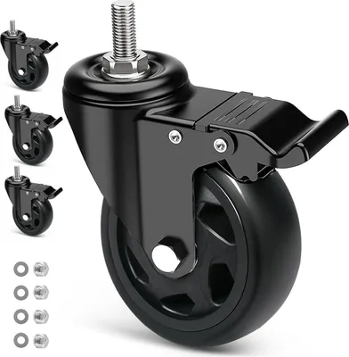 Produktbild von Famanu Möbelrolle 125 mm mit Bremse - Zwillingsrollen M12 x 25 mm - 360 Grad drehbar - 4 Stück - Tragkraft 650 kg