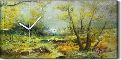 Produktbild von Wanduhr Bürouhr Leinwand Bild 60x30 Malerei Abstrakte Wald Bäume Kunst - weiße Hände