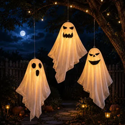 3 leuchtende Halloween-Geister, hängend, für drinnen & draußen