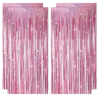 4er-Set Lametta-Vorhänge, rosa, Glitzer, 1m x 2m, für Partys