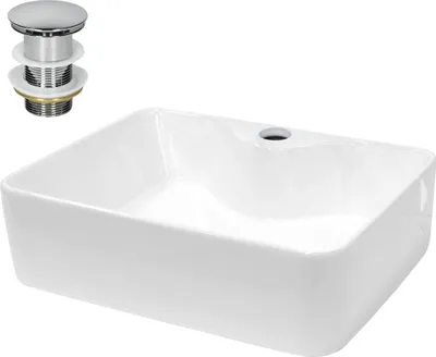 Produktbild von LuxeBath Waschbecken Aufsatzwaschbecken Quadratisch, 48x38x14 cm, Weiß, aus Keramik, inkl. Ablaufgarnitur ohne Überlauf