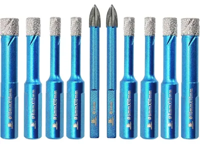 Obrázok produktu pre Sada diamantových vrtákov, 10 kusov, 6/8/10 mm, určená na vŕtanie do obkladov, keramiky, granitu, mramoru a muriva