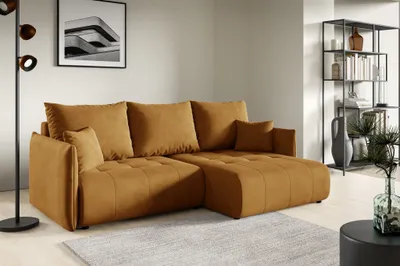 Produktbild von Ecksofa Schlafsofa CANIO Stoff Monolith Honiggelb Ottomane Rechts