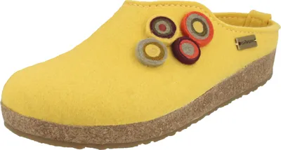 Produktbild von Haflinger Damen Hausschuh Pantoffel Wollfilz Applikation Grizzly Kanon 731023, Größe:42 EU, Farbe:Gelb