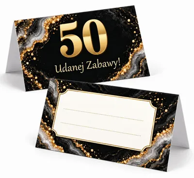 Zdjęcie produktu dla Winietki na Stół na 50 Urodziny Czarny Onyks Złoto - 6 szt