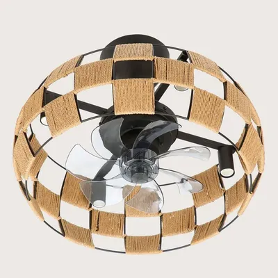 Immagine prodotto di Ventilatore a soffitto FARELEK Brézana con illuminazione integrata, diametro 48 cm, 7 pale in ABS, 6 velocità, motore DC, telecomando, 4 lampadine E14
