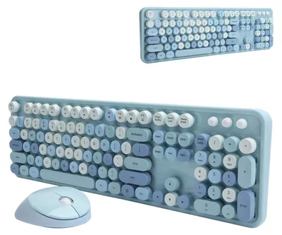 Zdjęcie produktu dla Bezprzewodowy zestaw klawiatury i myszy, 104 klawisze, ergonomiczna konstrukcja, kolor niebieski