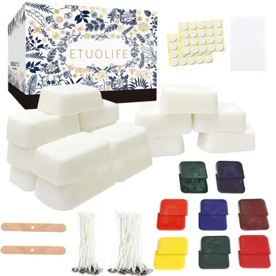 Kerzenmacher-Set, 960 g Sojawachs, 30 Dochte, 8 Farben
