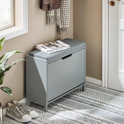 Image de Banc à chaussures avec assise - Rangement à chaussures - Coussin d'assise - Capacité de charge de 113 kg - Idéal pour l'entrée