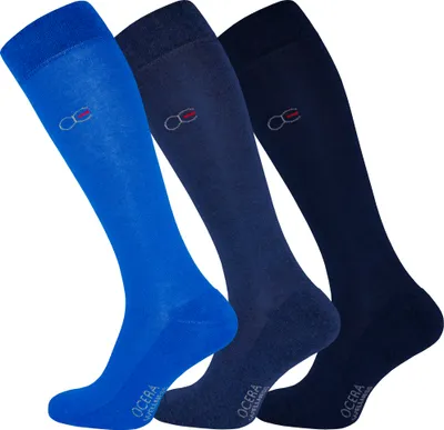 Produktbild von OCERA 3 Paar Wellness Kniestrümpfe Baumwolle NEU mit Frotteesohle + handgekettelter Spitze Uni Damen + Herren in Blautönen Gr. 47-50