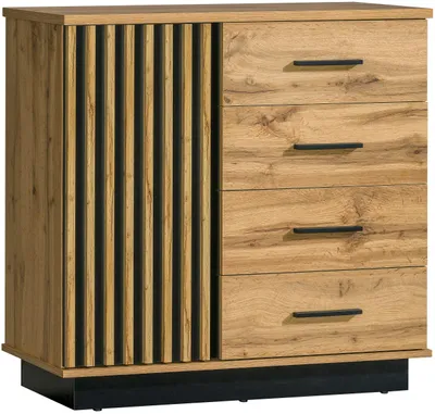 Produktbild von Masseno Kommode KIMA 90 cm Sideboard mit 4 Schubladen und 1 Türen für Wohnzimmer Schlafzimmer Modern 90x40x88,2 cm Eiche Wotan