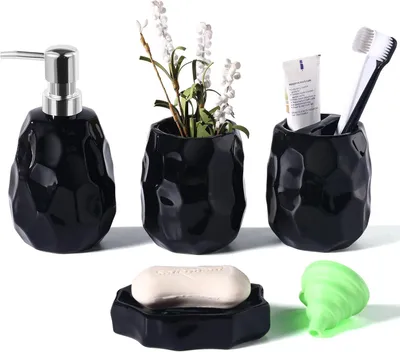 Produktbild von Seifenspender – Seifenschale – Zahnbürstenhalter – Zahnbürstenbecher – Badezimmer-Organizer für moderne Badezimmer (schwarz)