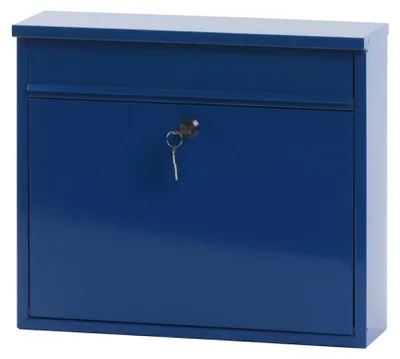 Produktbild von Wandbriefkasten Granadan aus Stahl mit Einwurfsklappe | HxBxT 31,5x36x11cm | Einwurföffnung 32x4cm | Blau