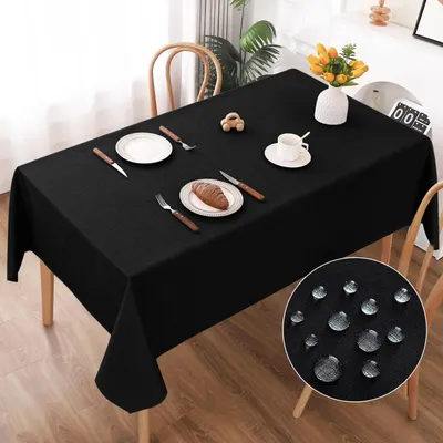 Produktbild von Tischdecke abwaschbar Leinen-Optik 130x160cm Polyester wasserabweisend kratzfest Schwarz