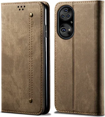 Obrázek produktu pro Pouzdro Huawei P50, kožené flipové pouzdro typu kniha s funkcí stojánku pro Huawei P50 Khaki
