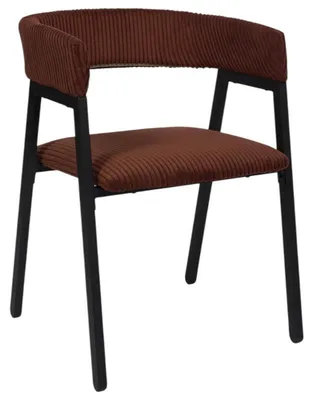 Image de Fauteuil Design Minimaliste en Velours Cotelé Terracotta et Piètement en Métal Noir