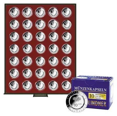 Produktbild von Lindner 2625-10EK Münzbox RAUCHGLAS für 35 verkapselte deutsche 10€-Sammlermünzen mit Polymerring, inkl. 10 Münzkapseln