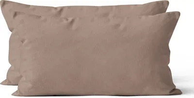 Two brown pillowcases are shown side-by-side against a white background.