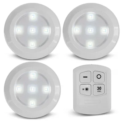 Produktbild von LED Touch-Leuchten 3er-Set + Fernbedienung, Tri-Lux Unterbauleuchten mit 2 Lichtmodi und Timer, Batterie betrieben, selbstklebend, hellweiß Eaxus