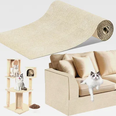 Produktbild von 2 Stück Katze Kratzmatte Selbstklebend, 200cmx40cm Kratzmatte für Katzen, Kratzschutz Sofa Katze für Sofa, Trimmbare DIY Kratzbrett Wand Möbel Sofa (Khaki)